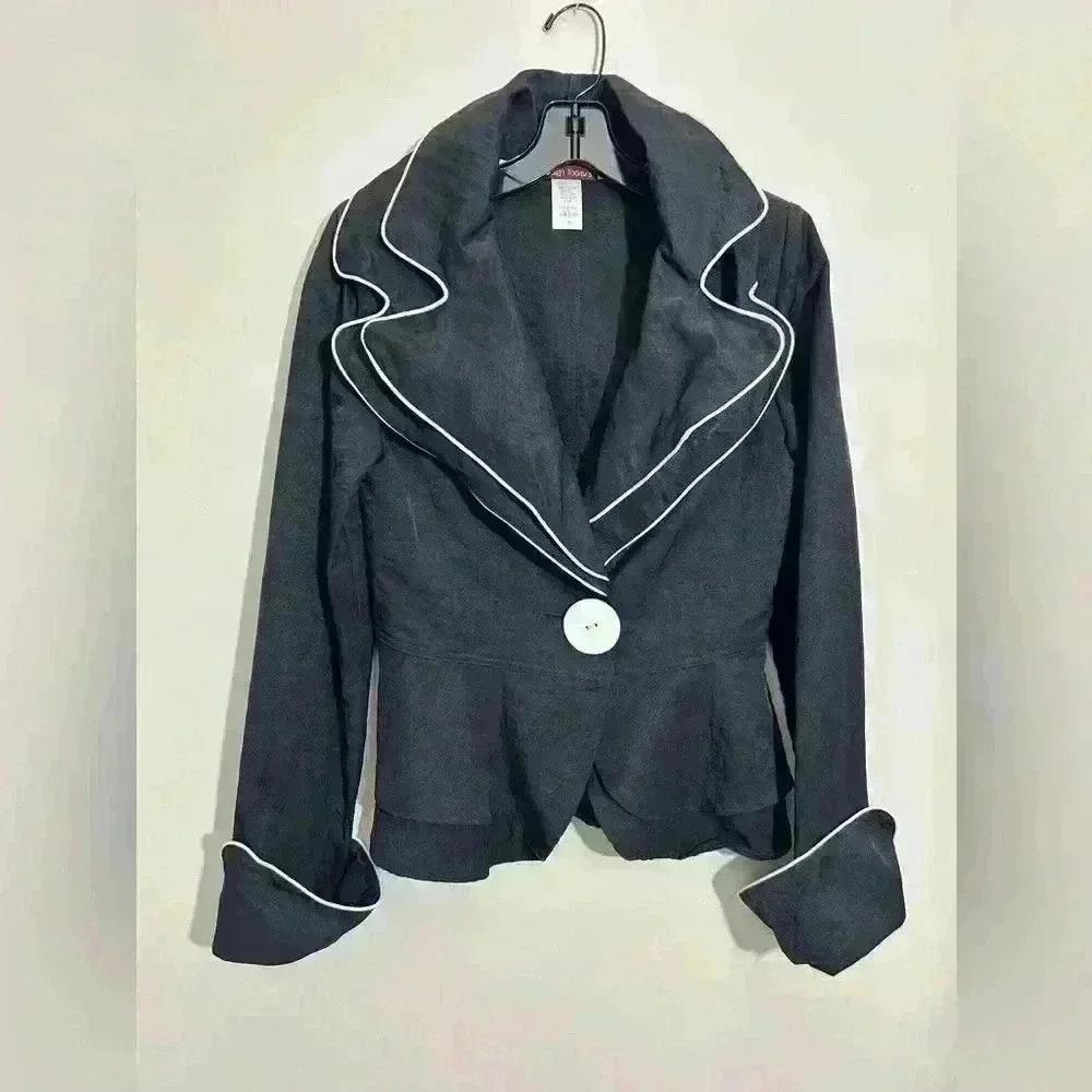 Vintage Design Today's Jacket Blazer Women's Wire Collar Big Button Black Size M